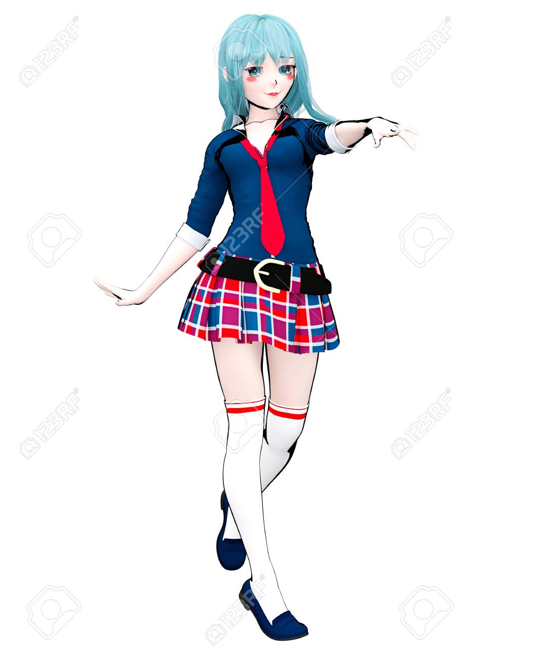 3dセクシーなアニメ人形日本のアニメ女子高生大きな青い目と明るいメイク スカートケージ 漫画 漫画 スケッチ 図面 漫画のイラスト コンセプチュアルファッションアート 魅惑的な率直なポーズ の写真素材 画像素材 Image