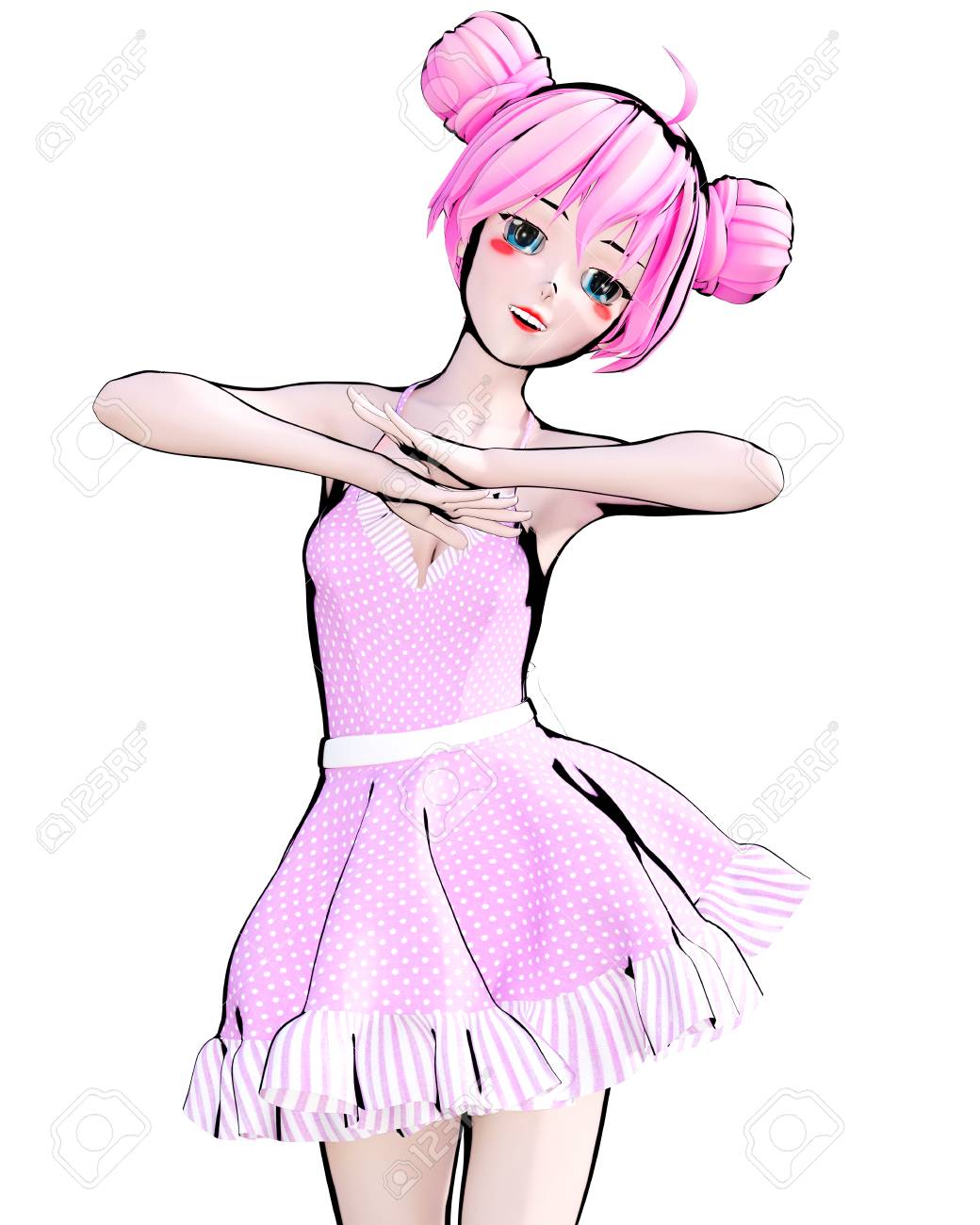 3d Anime Doll Girl Big Blue Eyes And Bright Makeup Pink Dress Cartoon Comics Sketch Drawing Manga Illustration Conceptual Fashion Art Seductive Candid Pose Stock Photo Picture And Royalty Free Image Image
