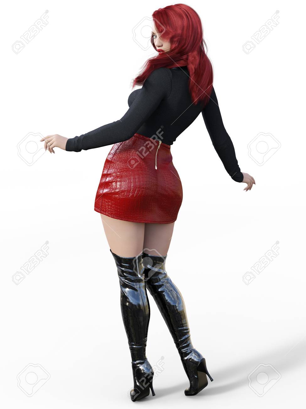 black skirt with thigh high boots