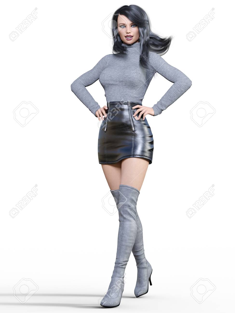 black leather skirt with boots
