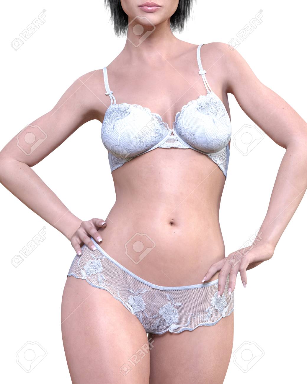 Girl In White Lacy Underwear.Transparent Panties And Bra.Extravagant  Fashion Art.Woman Standing Candid Provocative Sexy Pose.Realistic 3D  Rendering Isolate Illustration.Intimate Clothing Collection Stock Photo,  Picture and Royalty Free Image. Image