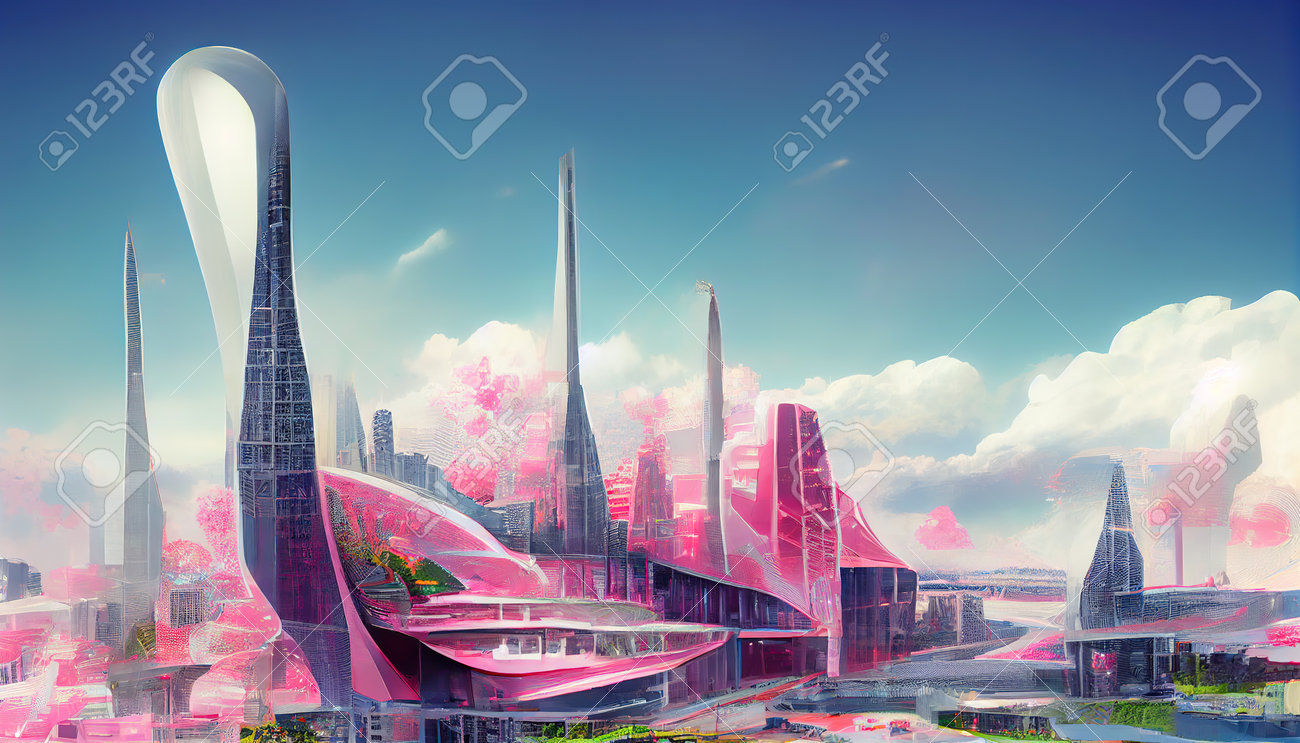 未来の未来都市。ファンタジーの風景。抽象的なシュールな
