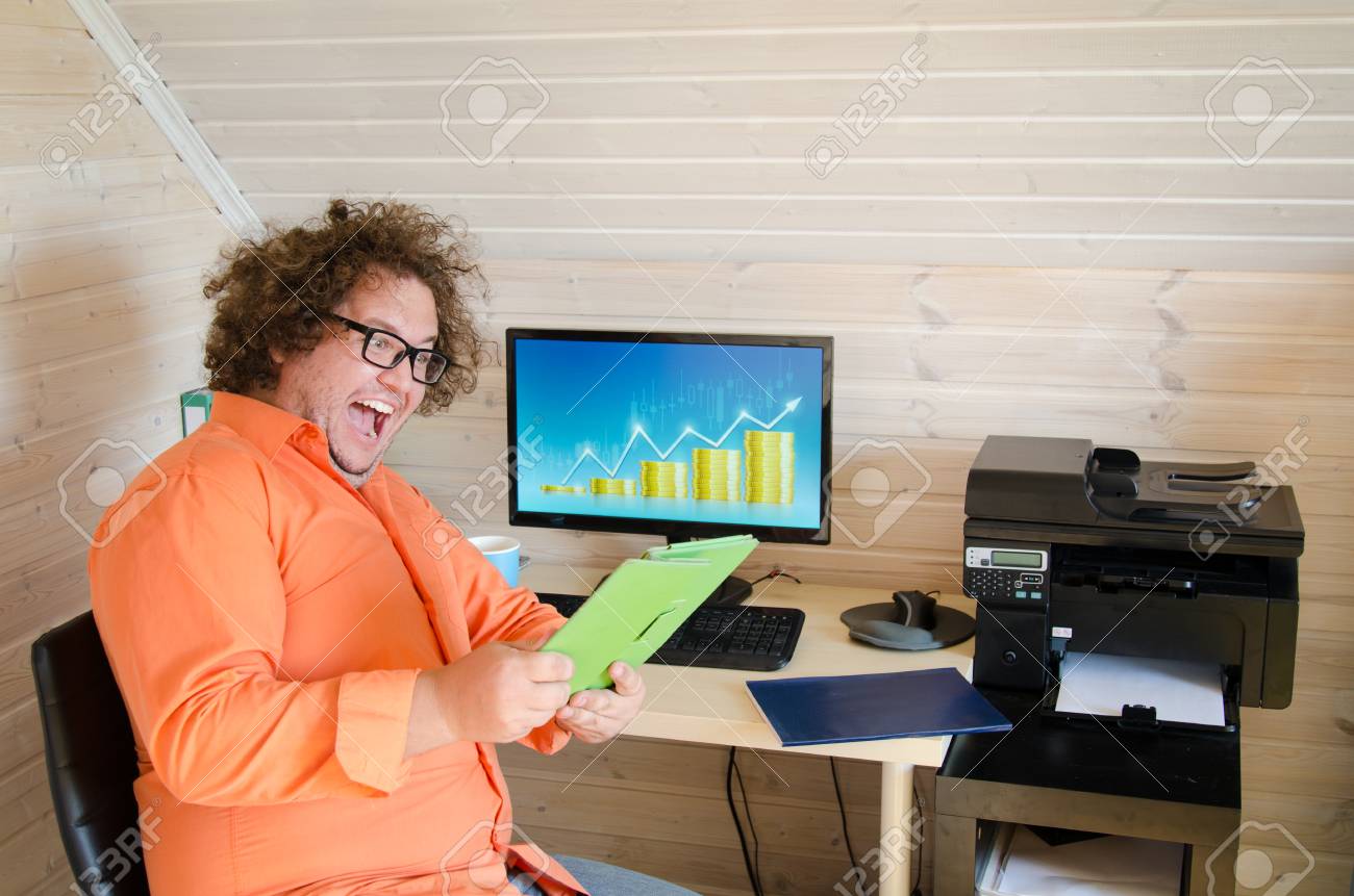 Funny Man Working On The Computer And The Tablet. Stock Photo, Picture and  Royalty Free Image. Image 83717939., image size:1300x861