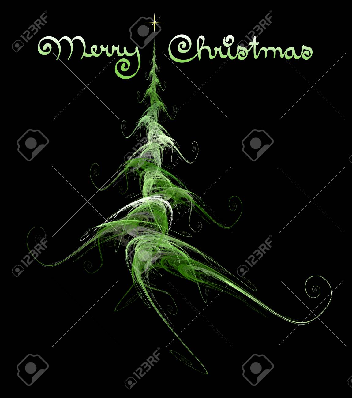スターと本文メリー クリスマス クリスマス イラスト黒背景に緑の抽象的なクリスマス ツリー の写真素材 画像素材 Image