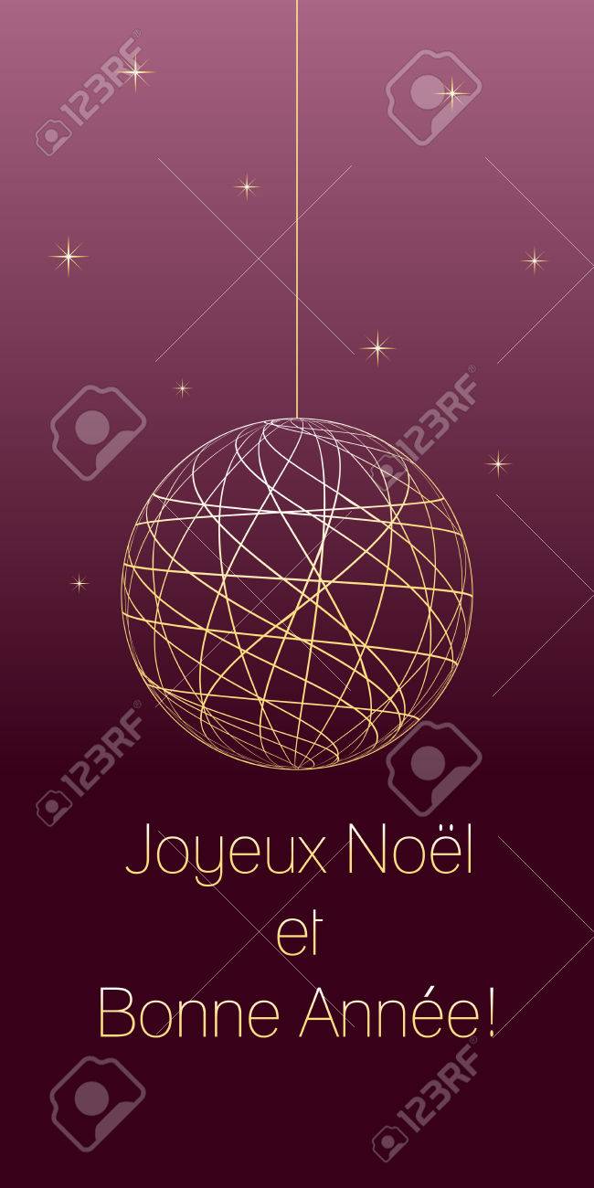 Tarjeta De Felicitación De Año Nuevo Y Navidad Francés Con El Texto Francés En El Fondo De Color Rosa Oscuro Elementos Dorados Muy Suaves Bolas De