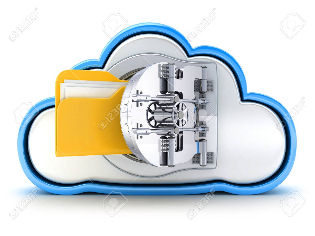 Cloud and bank door on white background (done in 3d) - 40914421 Cloud and bank door on white background (done in 3d) - 40914421