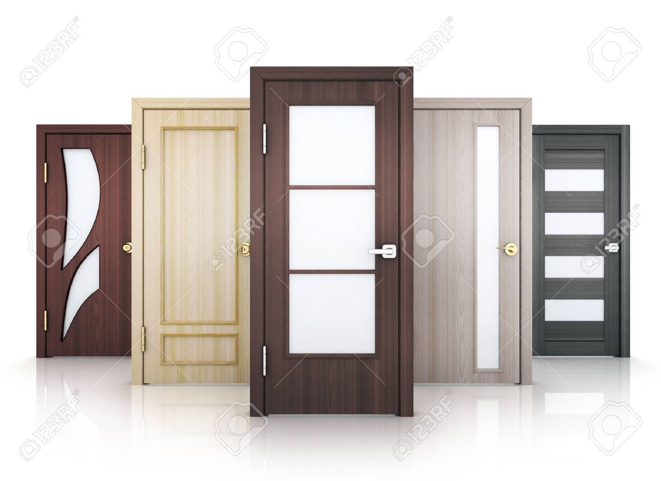 Five doors row on white background. 3d illustration. - 71390458 Five doors row on white background. 3d illustration. - 71390458