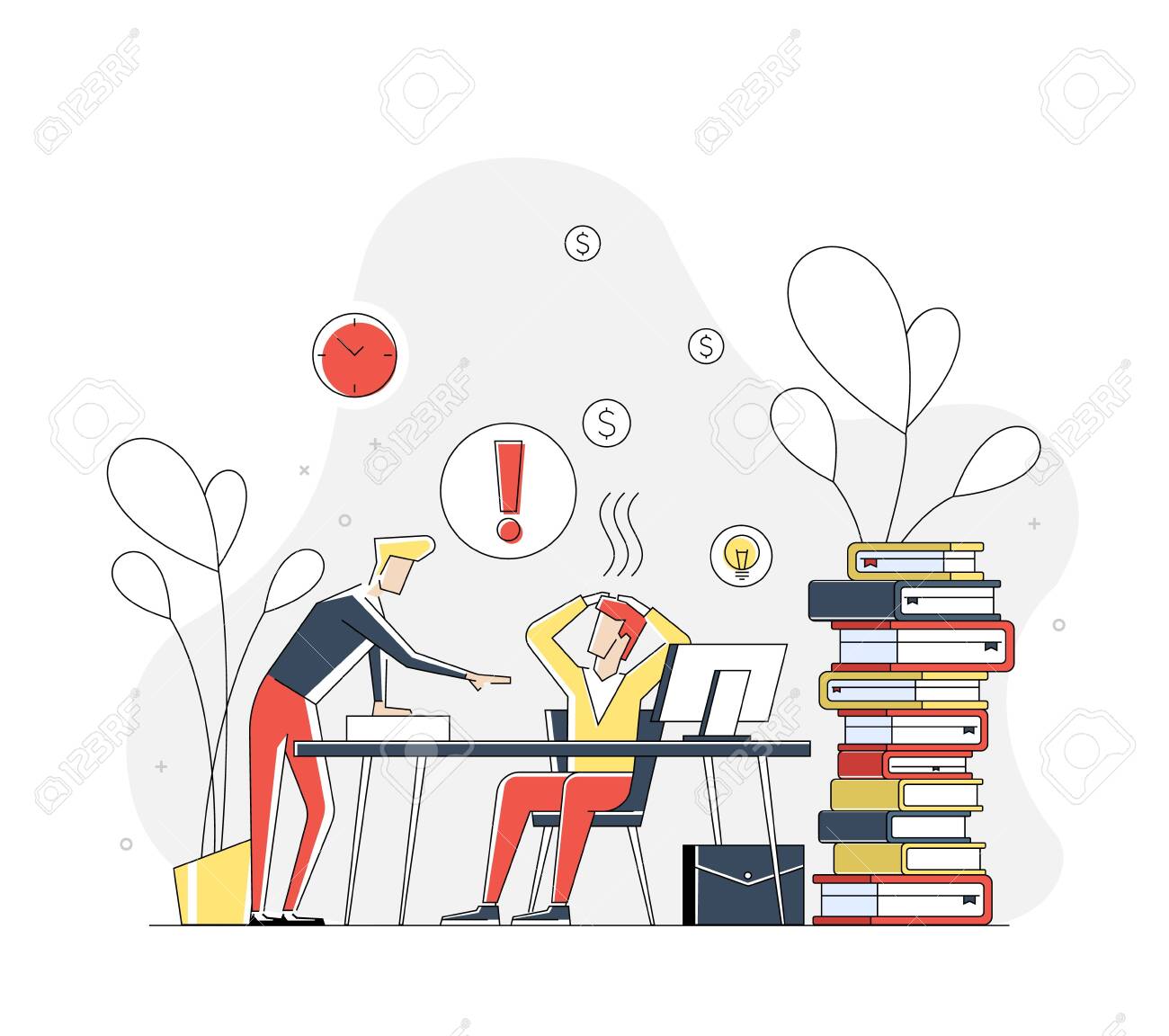 Illustration of flat linear geometric people in working stress concept. Interacting people.Illustration for landing page. - 146162963 Illustration of flat linear geometric people in working stress concept. Interacting people.Illustration for landing page. - 146162963