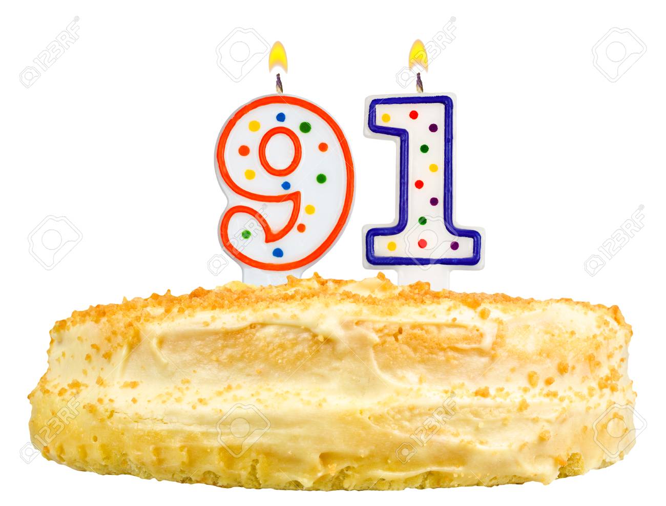 バースデー ケーキをろうそく数 90 の 1 つの孤立した白い背景 の写真素材 画像素材 Image