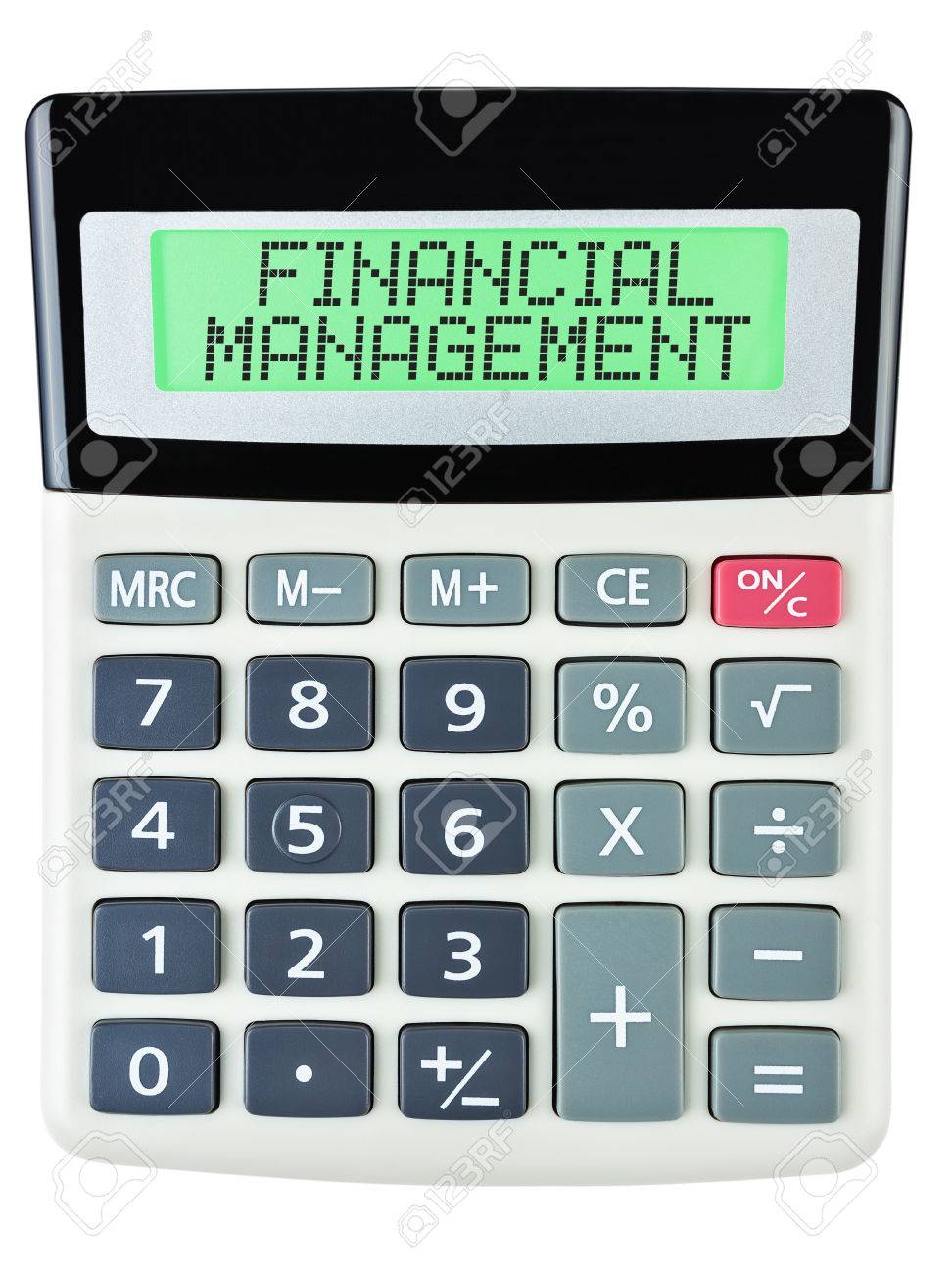 calculator with financial management isolated on display on white financial management calculator