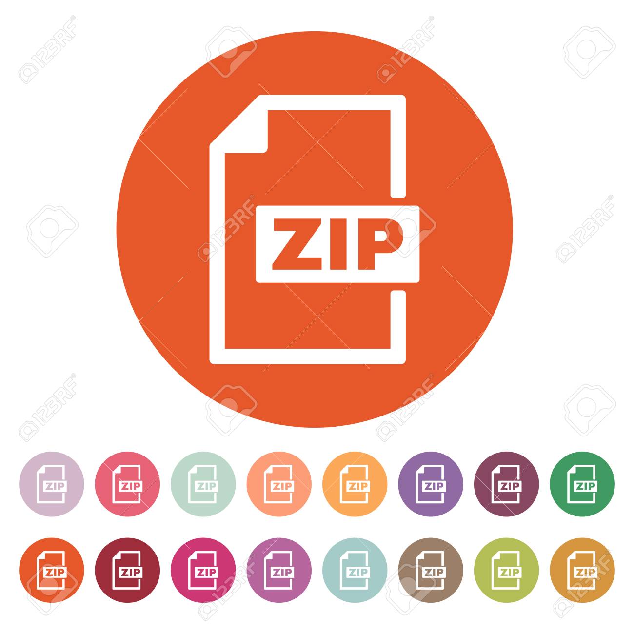 Zip ファイルのアイコン アーカイブ 圧縮のシンボル フラットのベクター イラストです ボタン セットのイラスト素材 ベクタ Image