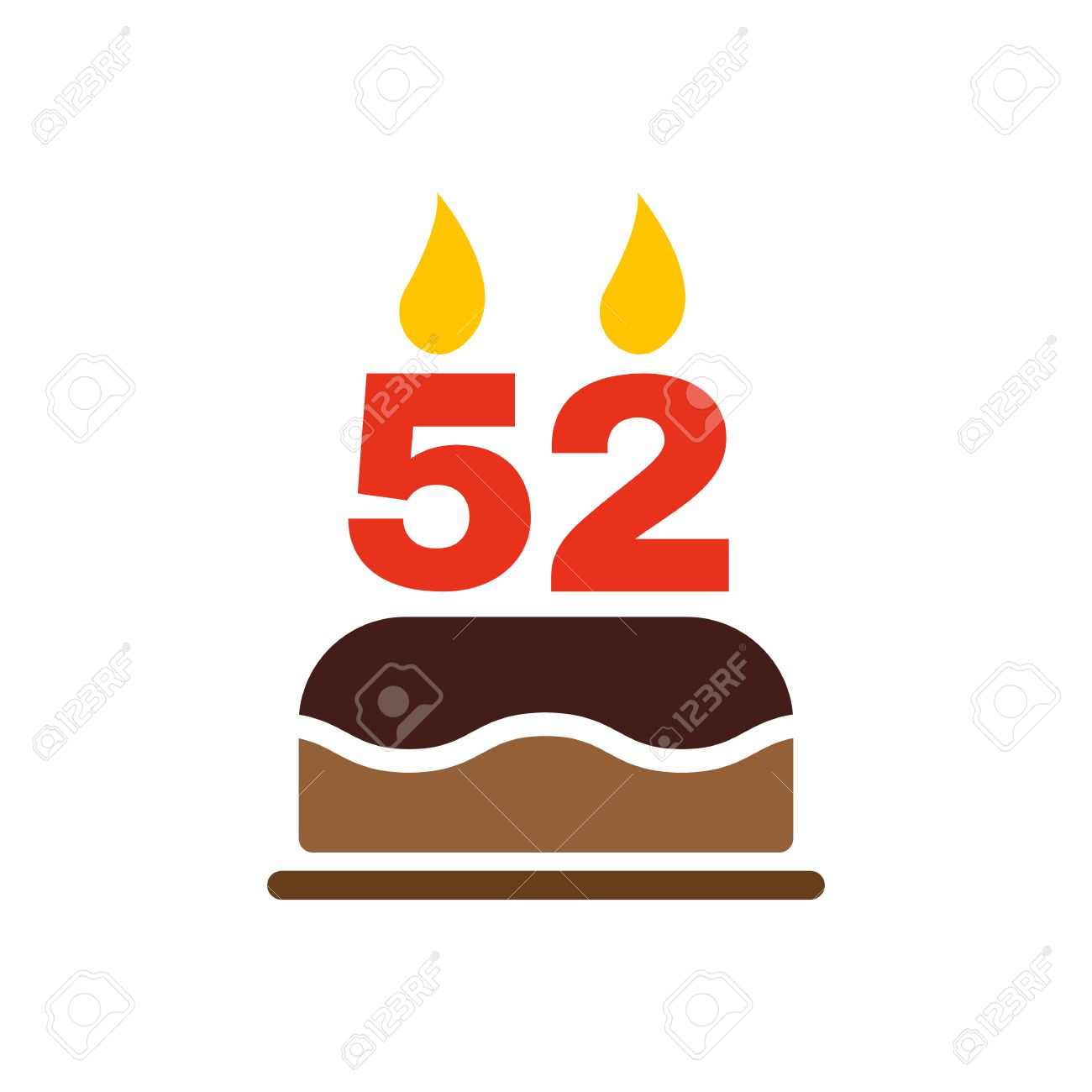 The birthday cake with candles in the form of number 52 icon. Birthday symbol.