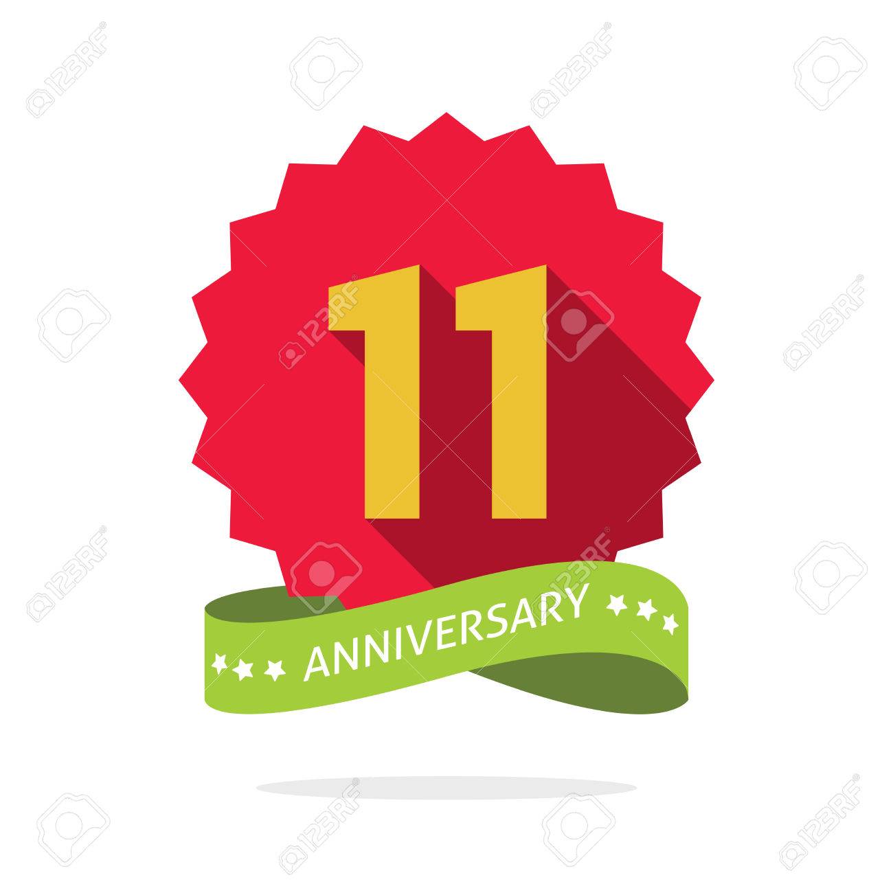 11th anniversary badge with shadow on red starburst and yellow