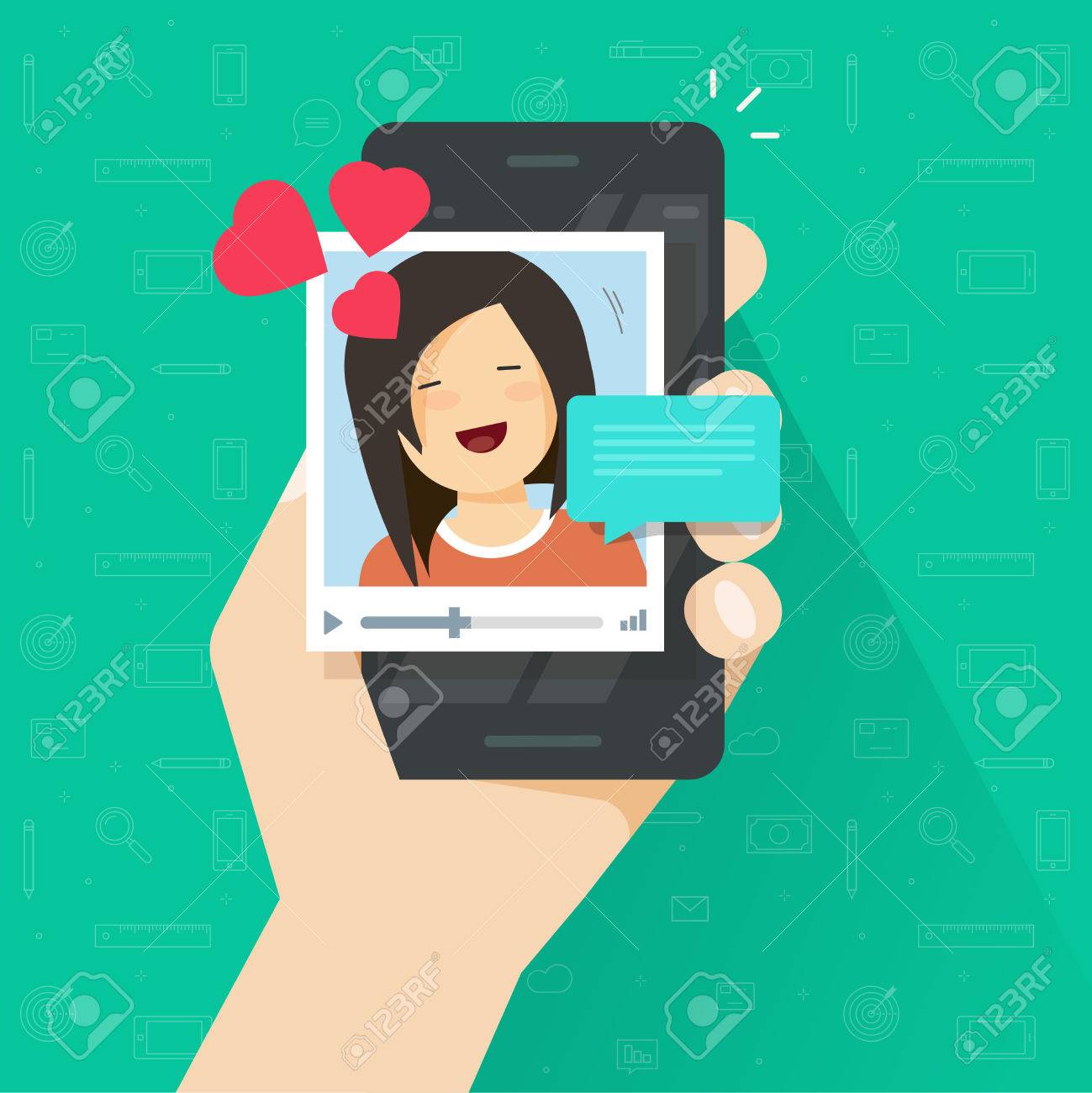 Videoanruf Mit Freundin Auf Handy Vektor Illustration Flache Cartoon Smartphone Video Chat Mit Schonen Glucklich Lachelnde Madchen Und Liebe Sprechen Freund Anrufen Freundin Online Dating Lizenzfrei Nutzbare Vektorgrafiken Clip Arts Illustrationen