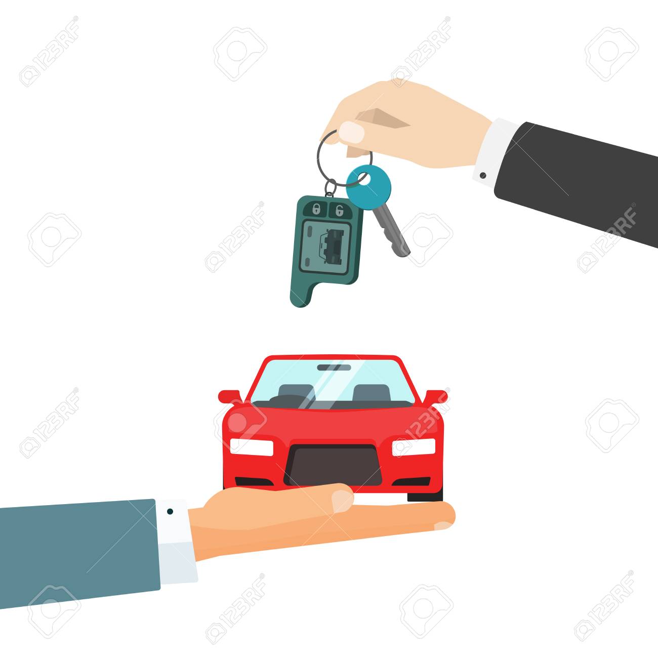 hands giving car and car keys vector illustration idea of automobile automobile sell