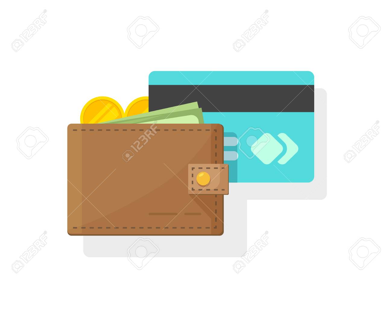 Wallet With Money And Credit Or Debit Card Vector Illustration, Flat Cartoon Idea Of Electronic Or Digital Wallet With Cash, Internet Banking Concept, Money Transfer, Internet Payment Royalty Free SVG, Cliparts, Vectors,