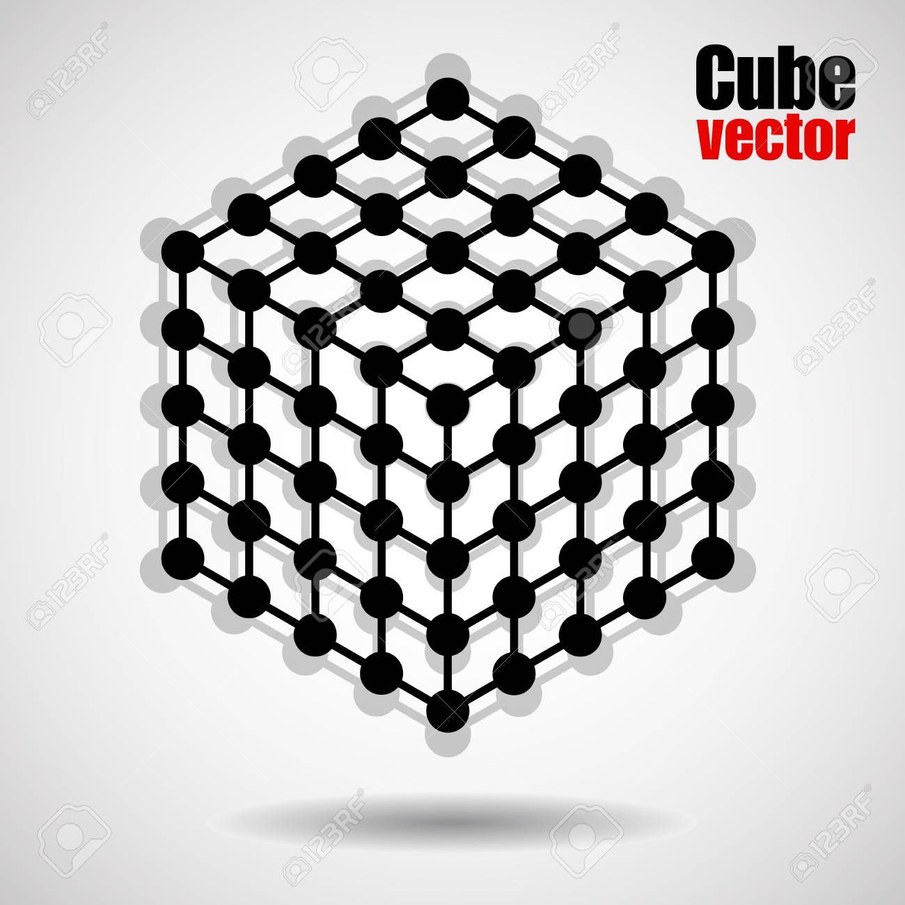 立方体のラインやドット 分子格子の幾何学的形状をネットワーク接続 ベクトル イラストのイラスト素材 ベクタ Image