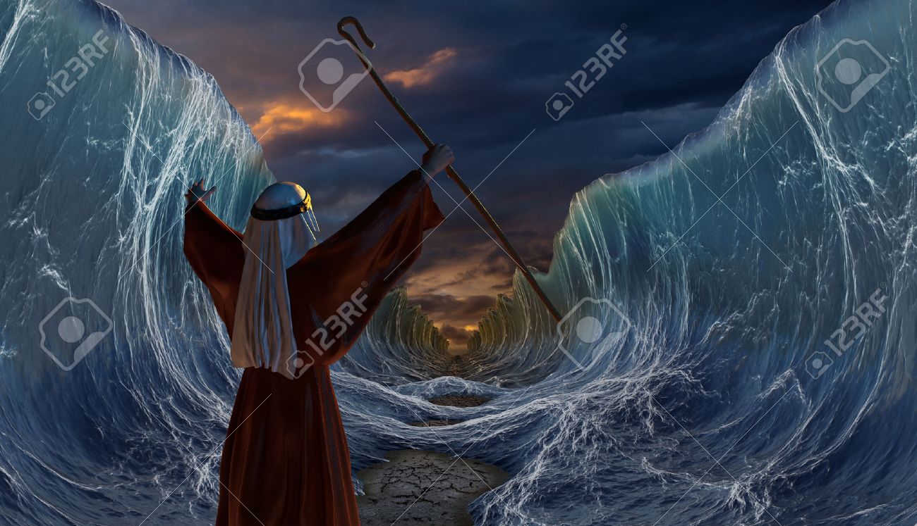 Moses Exodus Route. Crossing the red sea. Part of biblical narrative - escape Israelites. Big waves as open ocean under the dramatic sky. 3D render illustration. - 74998522 Moses Exodus Route. Crossing the red sea. Part of biblical narrative - escape Israelites. Big waves as open ocean under the dramatic sky. 3D render illustration. - 74998522