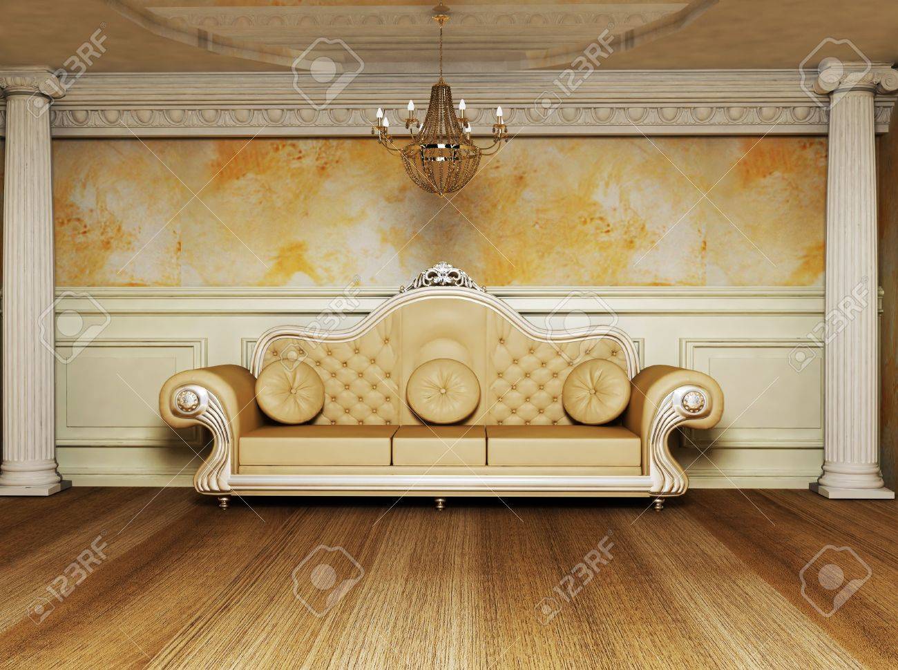 this is an antique interior with a beautiful sofa and the columns this is an antique interior with a beautiful sofa and the columns