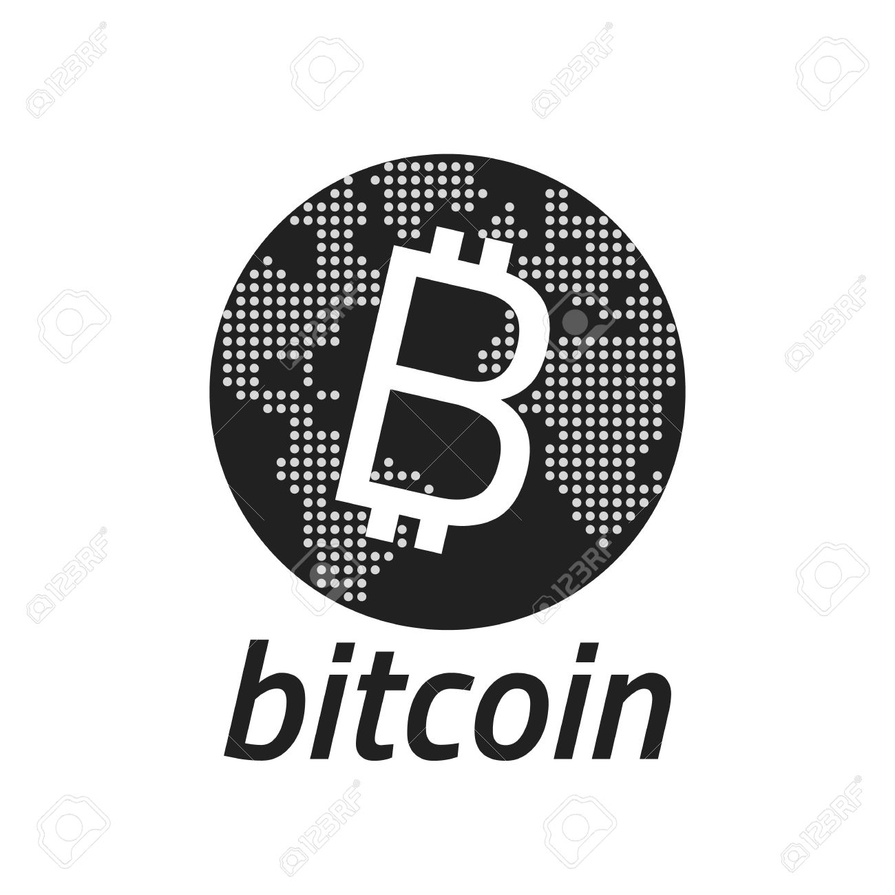 Bitcoin ロゴとドットの世界地図。 編集可能な Eps10 ベクトル。透明な