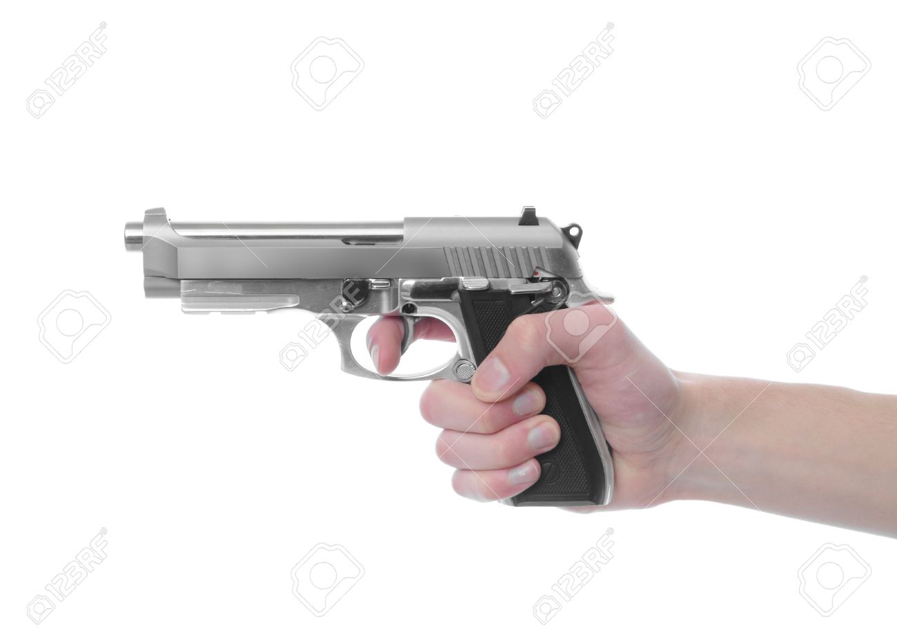 hand holding a handgun pistol 357 magnum isolated on white