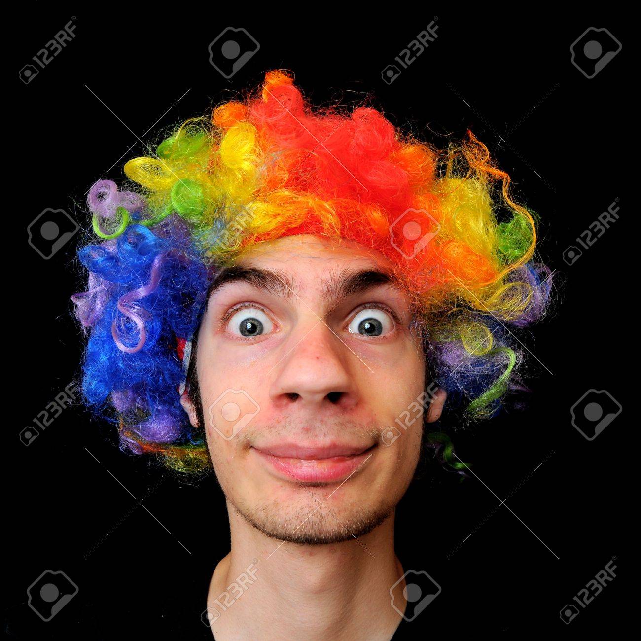 A Silly Crazy Man Wearing A Clown Wig With Rainbow Colors Stock Photo Picture And Royalty Free Image Image 7850360