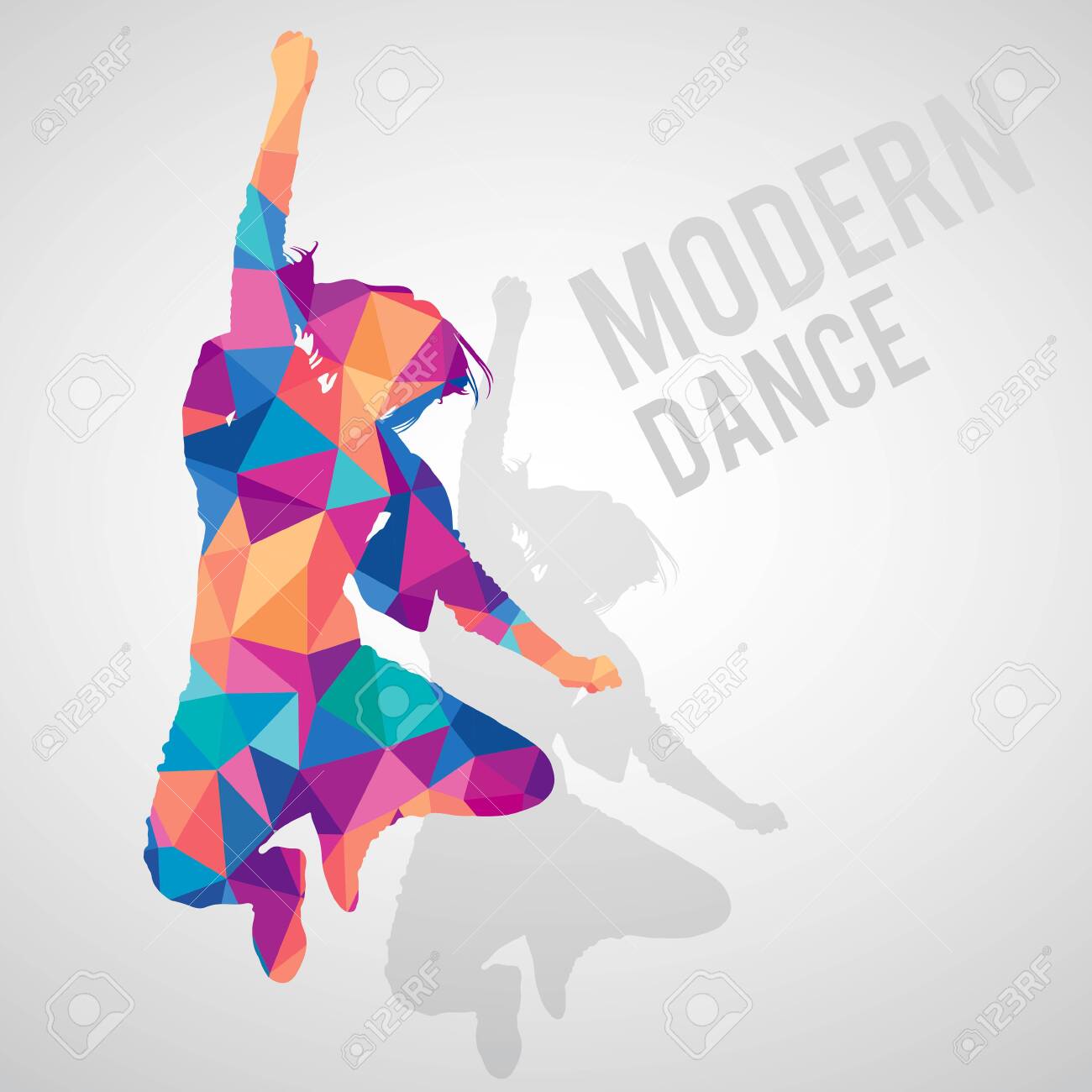 Colorful Polygonal Silhouette Of Jumping Girl Dancing Modern Dance. Modern  Dance Lettering. Multicolored Polygonal Detailed Vector Silhouette. Royalty  Free SVG, Cliparts, Vectors, and Stock Illustration. Image 121122276., image size:1300x1300
