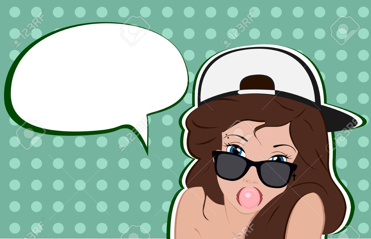 Pop Art Girl with Glasses. Fashion swag girl in sunglasses. vector..