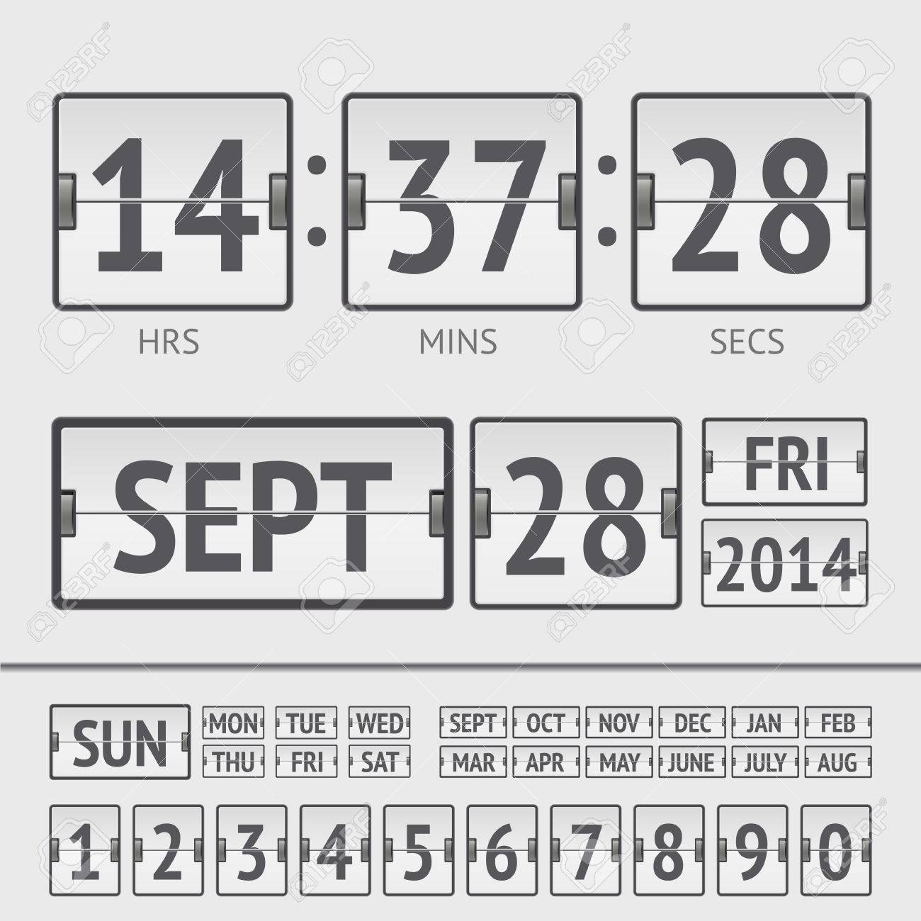 白フリップ スコアボード日付と曜日時間デジタル タイマーのイラスト素材 ベクタ Image