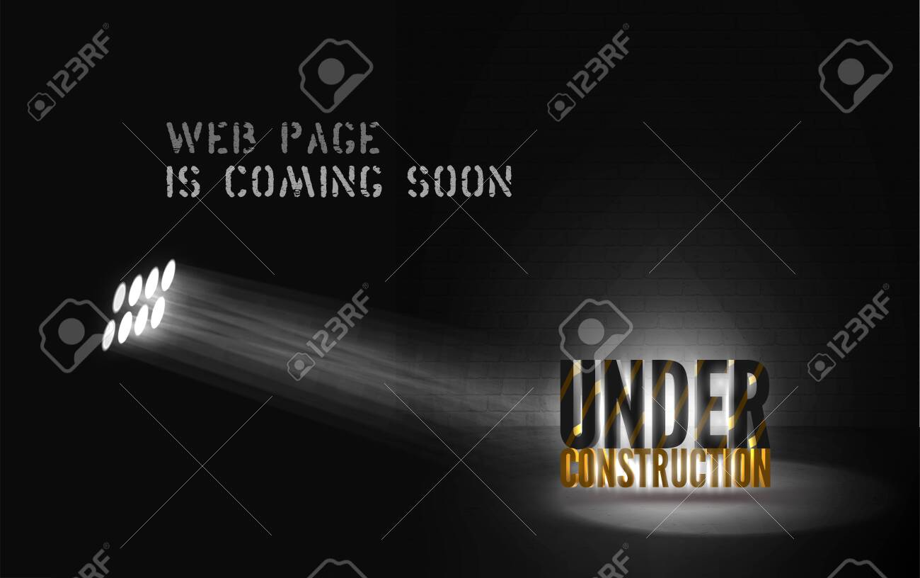 under construction alert in mystic floodlight on black background dark banner