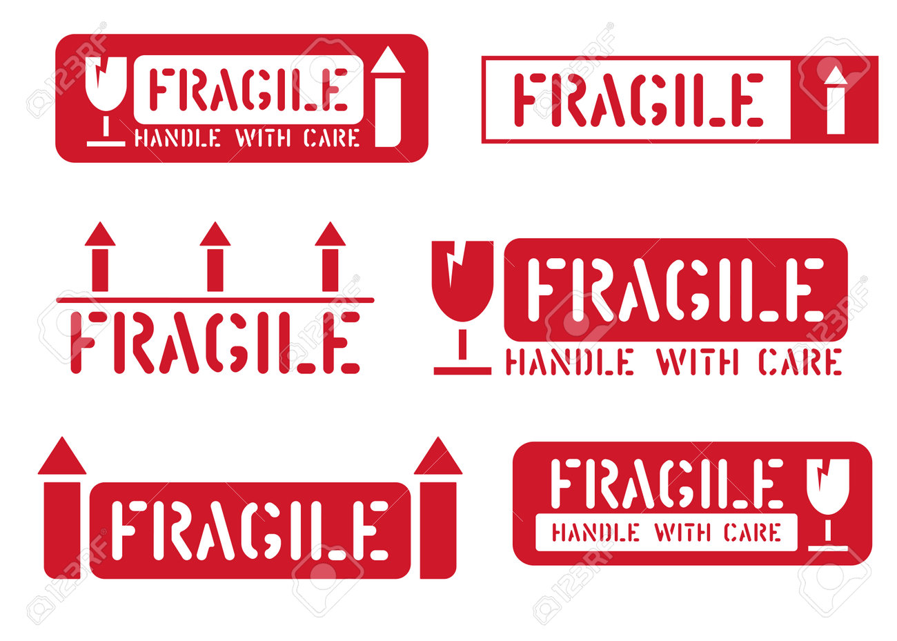 Fragile This Way Up Handle With Care Box Sign Set Of Rubber Royalty Free Cliparts Vectors And Stock Illustration Image