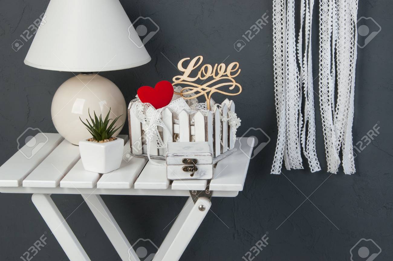White Nightstand Shabby Wooden Casket Lamp Red Heart And Stock Photo Picture And Royalty Free Image Image 87628346