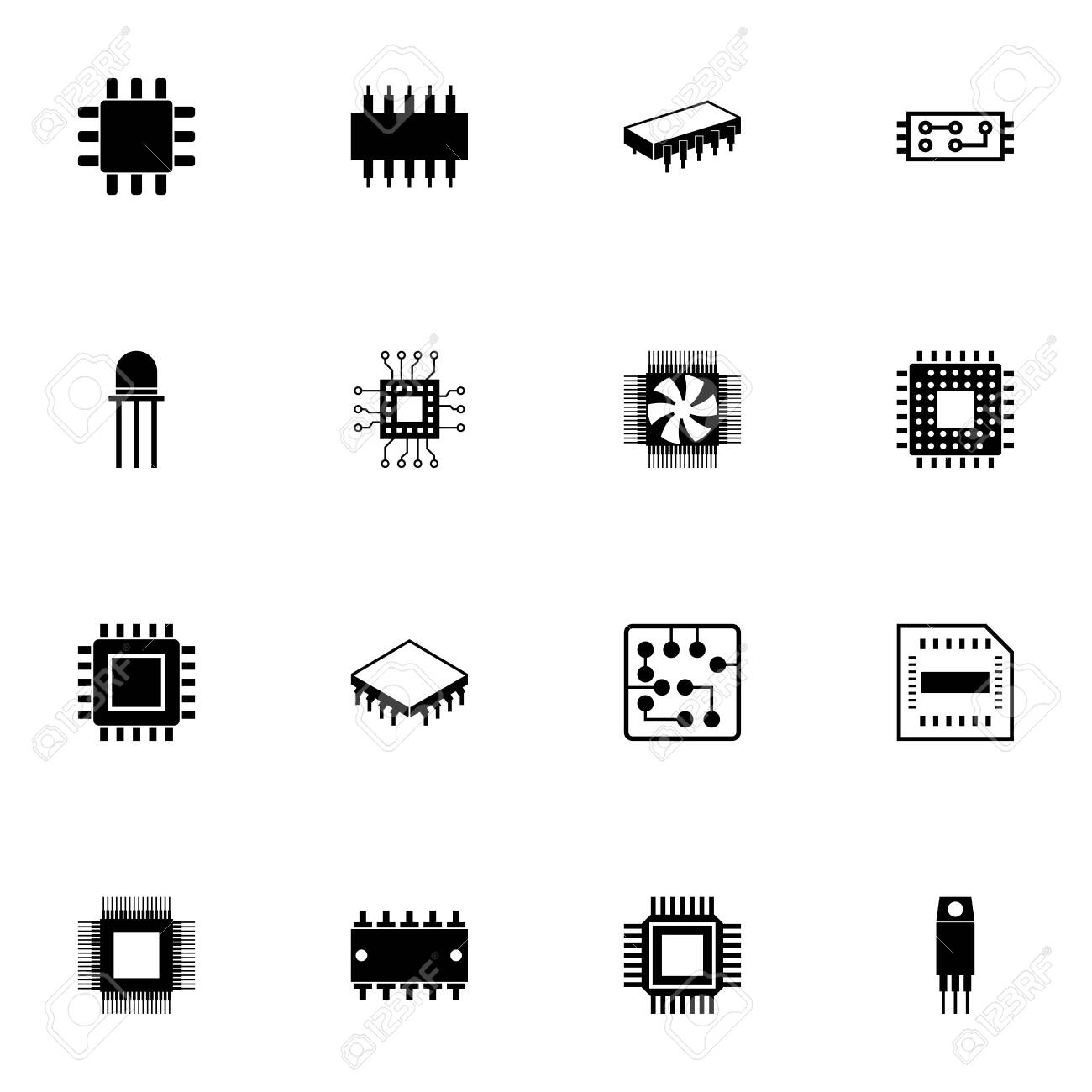 Computer Chips icon - Expand to any size - Change to any colour. Perfect Flat Vector Contains such Icons as CPU, GPU, processor, silicon chip, microchip, microcircuit, resistor, transistor, conductor - 151290619 Computer Chips icon - Expand to any size - Change to any colour. Perfect Flat Vector Contains such Icons as CPU, GPU, processor, silicon chip, microchip, microcircuit, resistor, transistor, conductor - 151290619