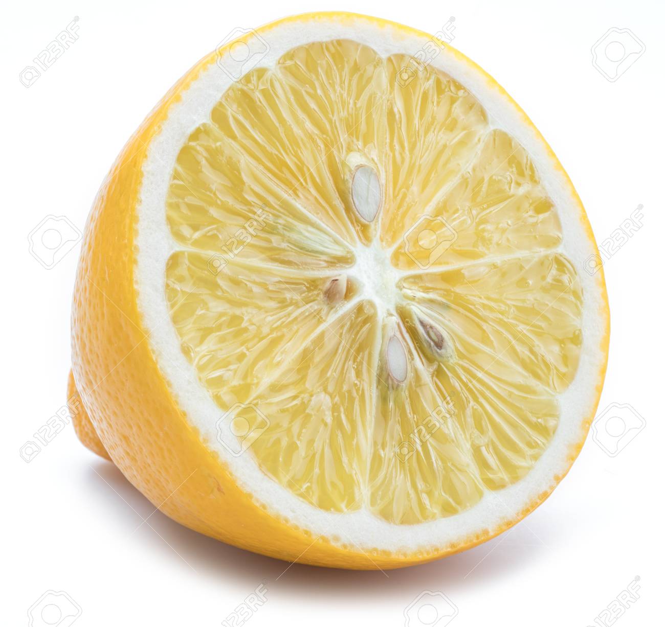 half a lemon or lemon slice on white background