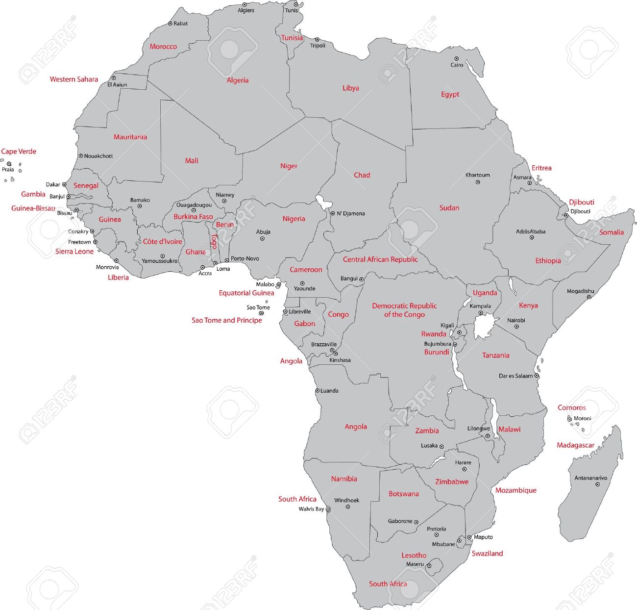 Map Of Africa With Capital Cities Africa Map With Countries And Capital Cities Royalty Free Svg, Cliparts,  Vectors, And Stock Illustration. Image 21687751.