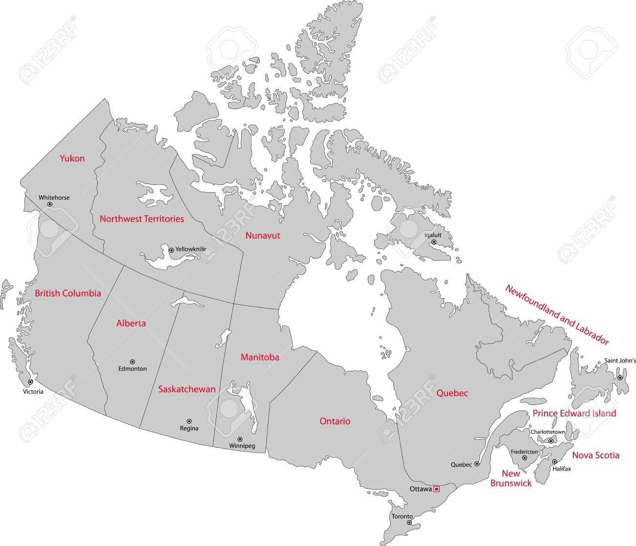 gray canada map with provinces and capital cities stock vector 21757533