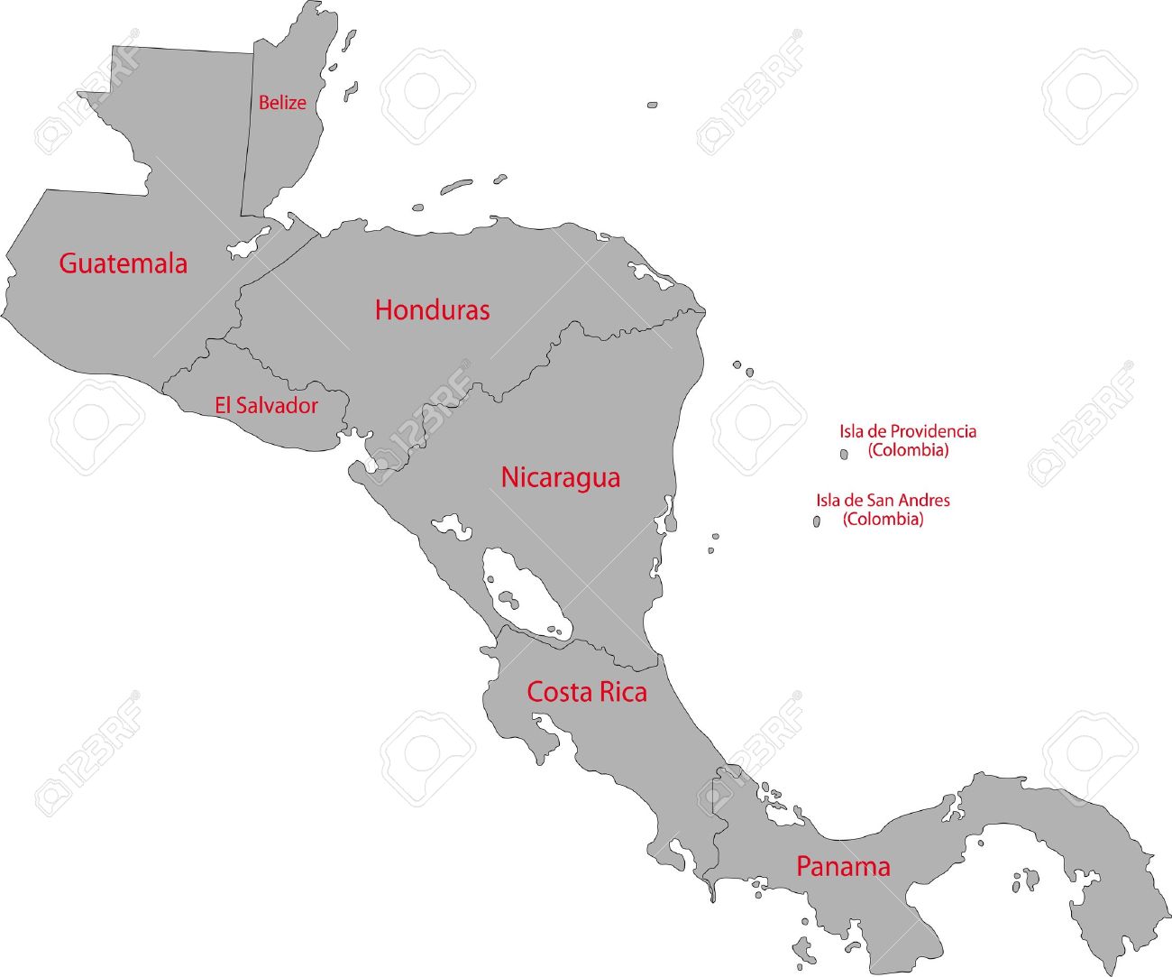 Gray Central America Map With Country Borders Royalty Free SVG, Cliparts,  Vectors, and Stock Illustration. Image 21757526., image size:1300x1083
