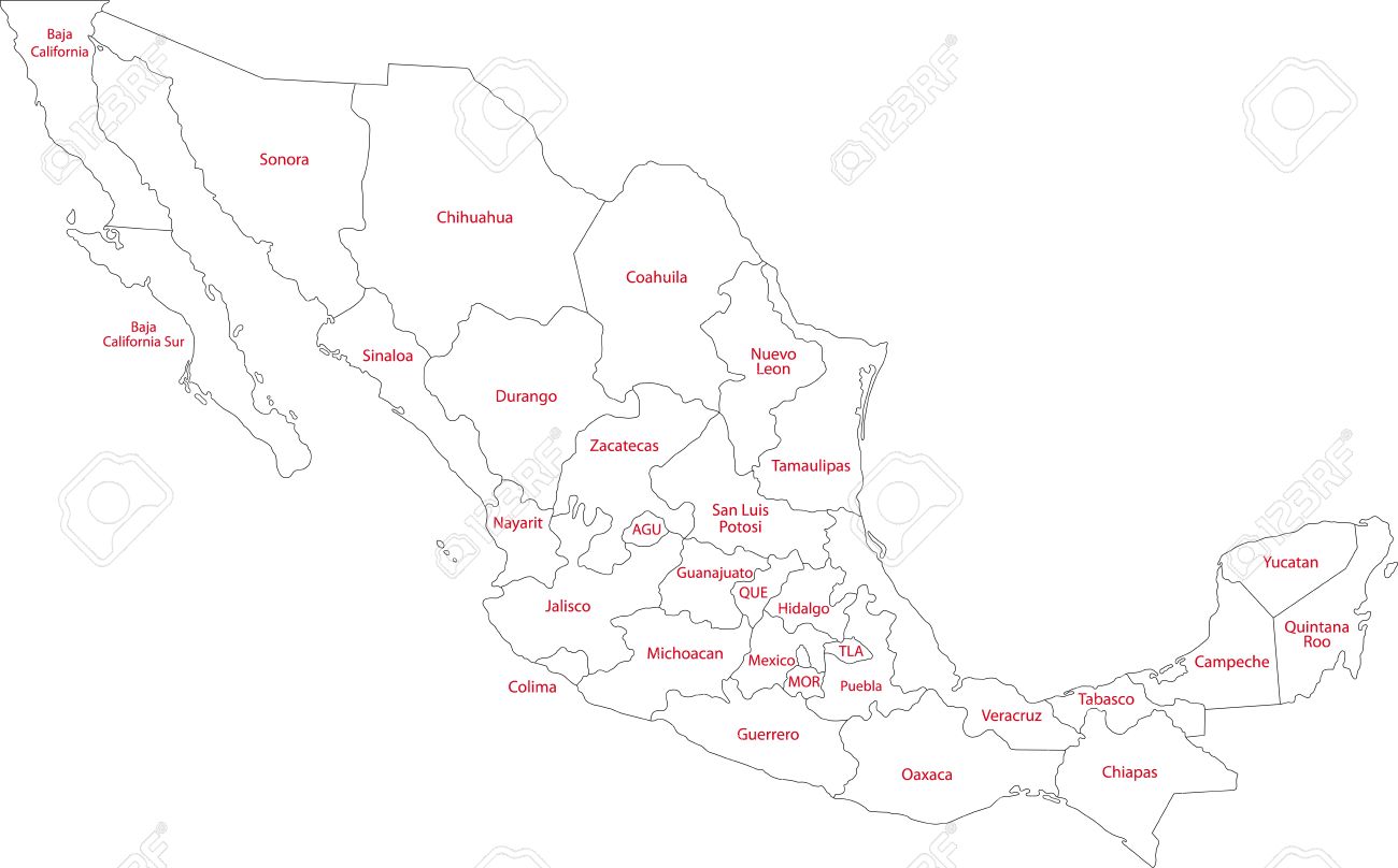 mexico map with state borders and capital cities stock vector 21757766