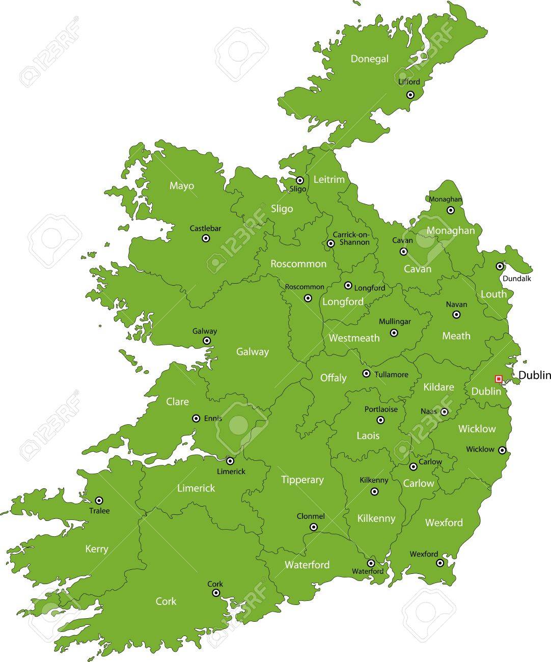 Republique D Irlande Carte Avec Les Regions Et Les Principales Villes Clip Art Libres De Droits Vecteurs Et Illustration Image