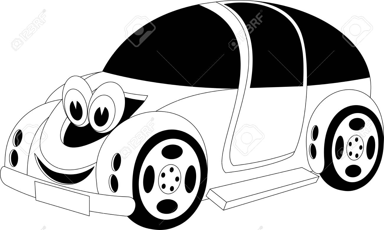 Schwarz Weiss Illustration Eines Cartoon Auto Lizenzfrei Nutzbare Vektorgrafiken Clip Arts Illustrationen Image