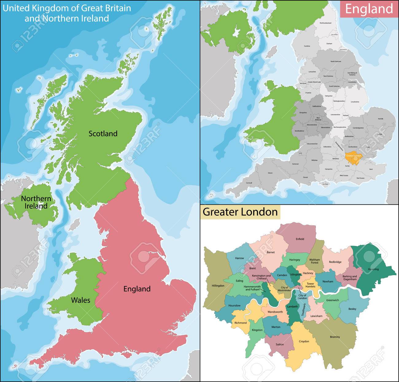map of the subdivisions of england with the greater london that is one of nine official
