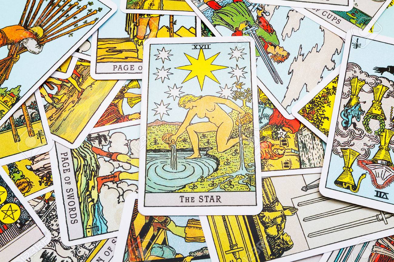 Tarot cards Tarot, the star card in the foreground. - 45132879 Tarot cards Tarot, the star card in the foreground. - 45132879