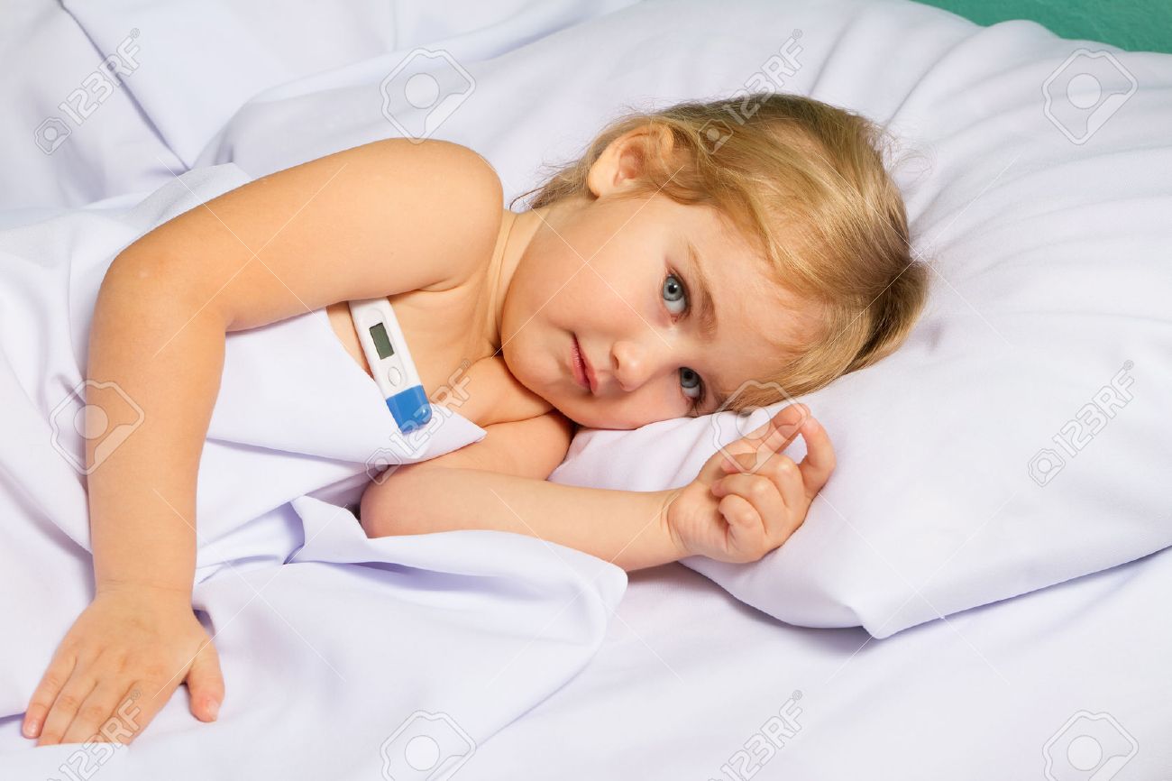 Sick Little Girl In Bed.Virus, Flu, Cold, Fever. Stock Photo, Picture and  Royalty Free Image. Image 49533710.