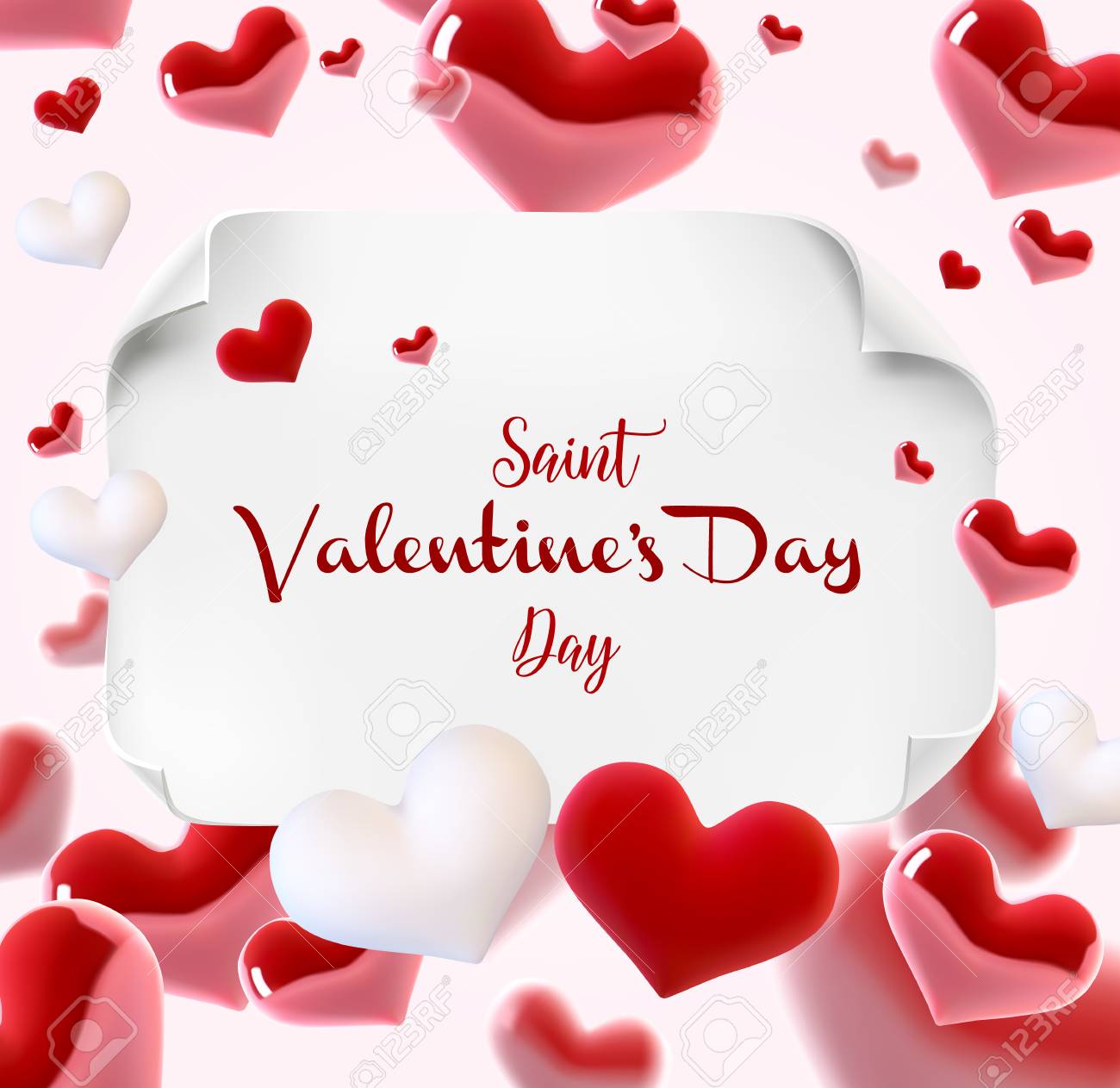 バレンタインデー多くの心の概念 ベクトルイラスト 薄い正方形のフレームを持つ3dカラフルなハート かわいい愛のバナーやグリーティングカード テキスト用に配置します のイラスト素材 ベクタ Image