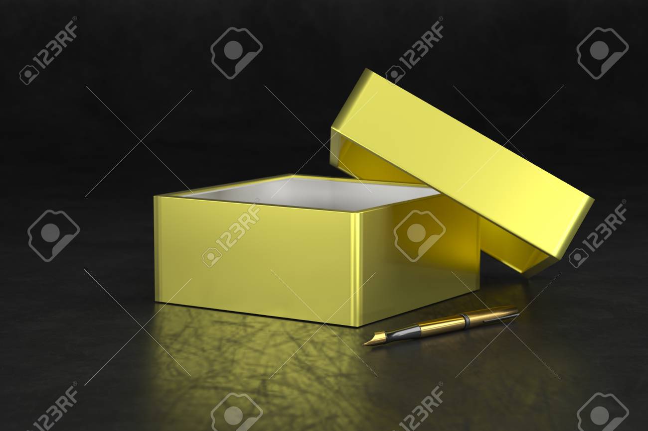 Download Golden Open Gift Box Packaging Mockup On Black Stock Photo Picture And Royalty Free Image Image 115662408 Yellowimages Mockups