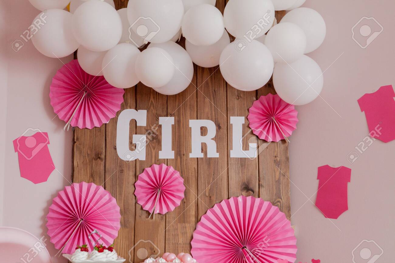 Its A Girl Baby Shower Decoration For Party Stock Photo