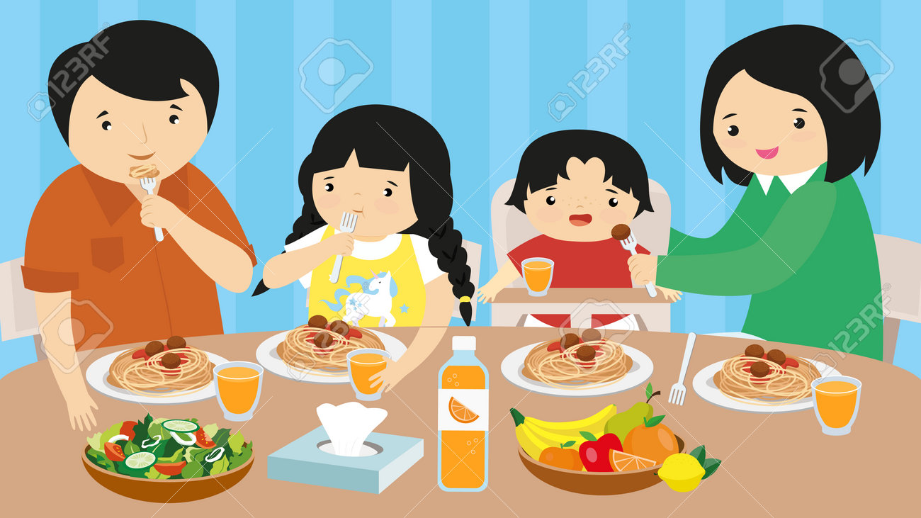 Illustration Of A Family Enjoying A Meal At A Dinner Table Royalty Free  SVG, Cliparts, Vectors, and Stock Illustration. Image 200975756., image size:1300x731