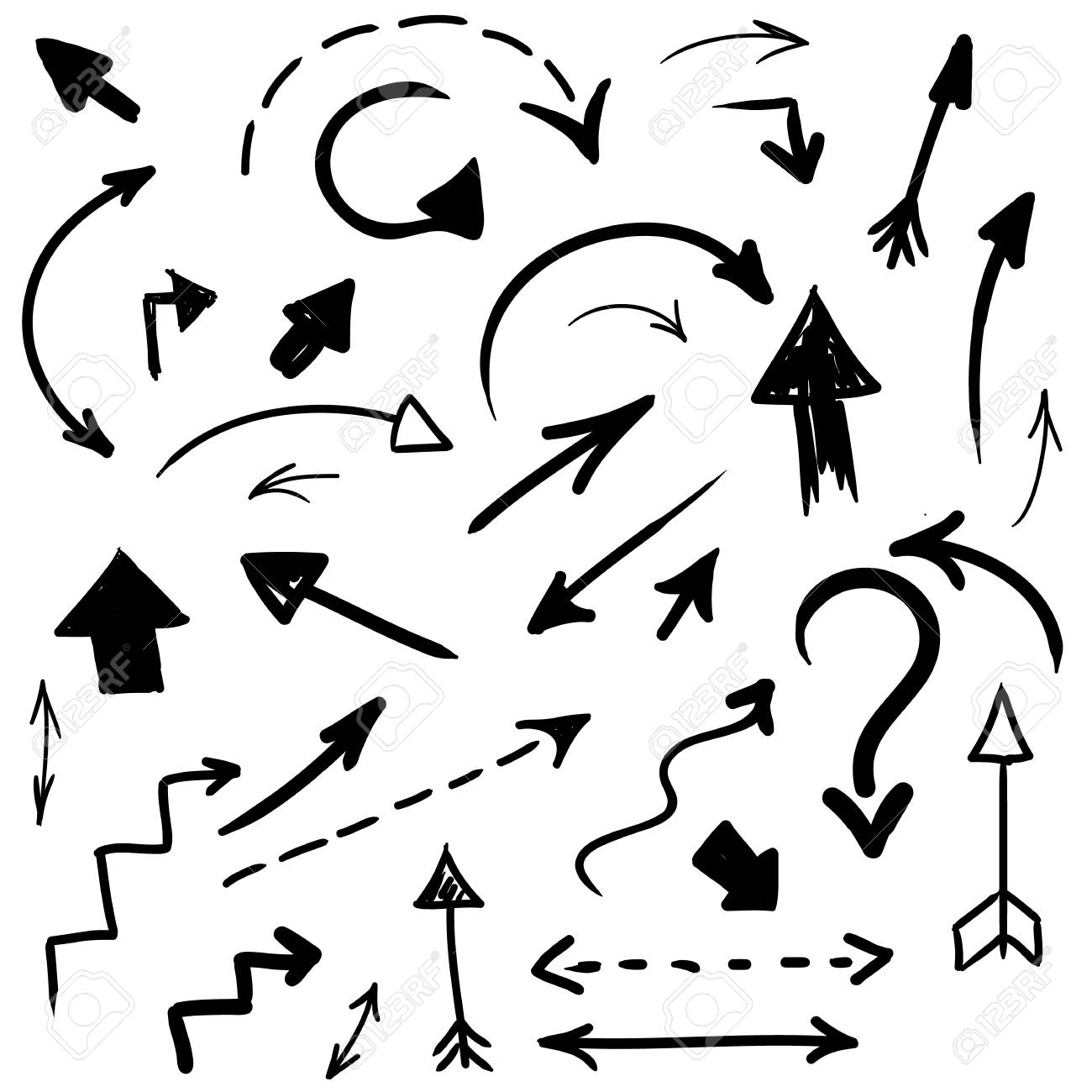 グランジ ベクトルの手書き矢印のコレクション のイラスト素材 ベクタ Image