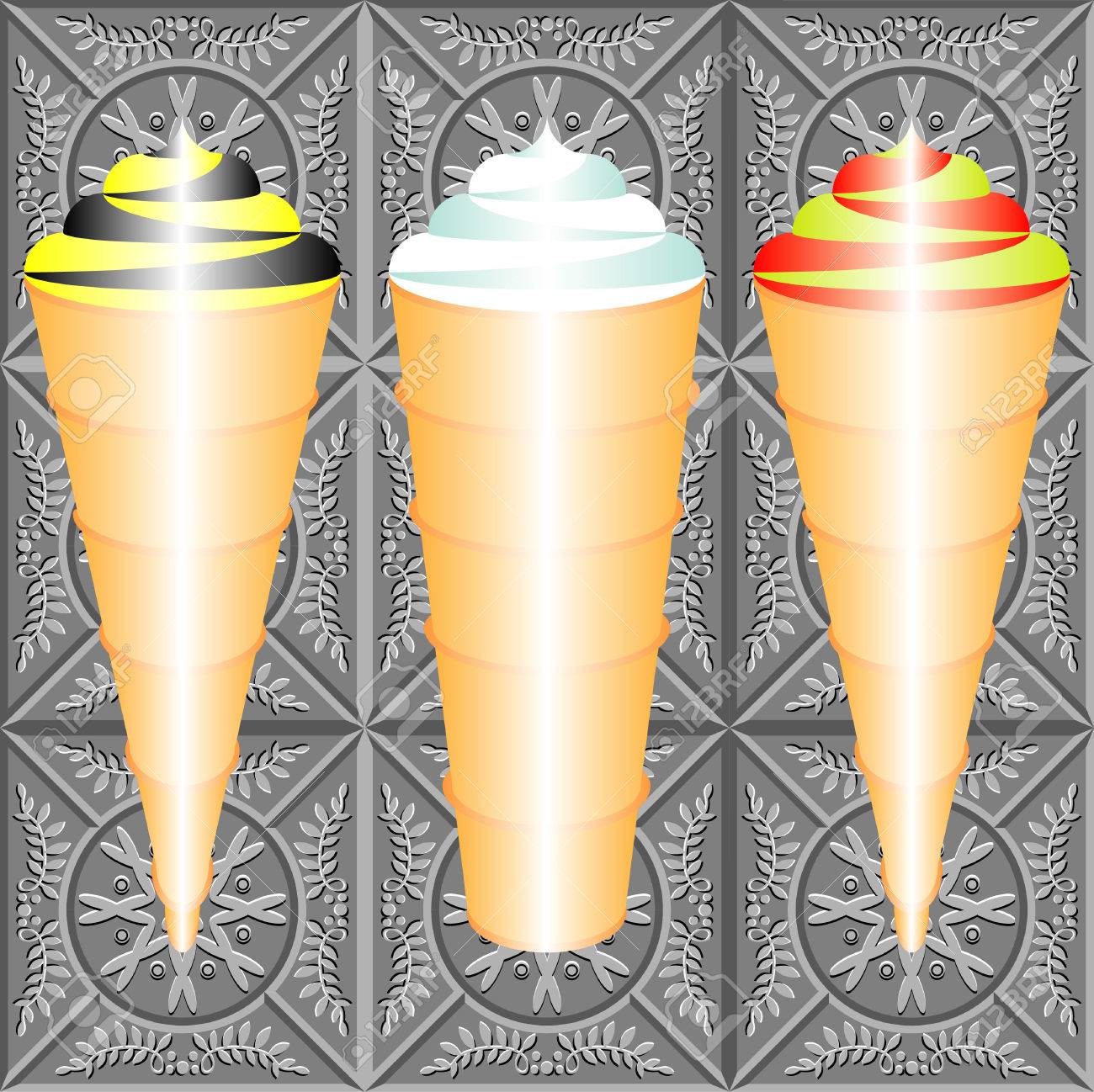 アイスクリーム 3 バニラ味コーン アイス クリームの異なる種類のアイスクリーム ワッフルでのイラスト素材 ベクタ Image アイスクリーム 3 バニラ味コーン アイス クリームの異なる種類のアイスクリーム ワッフルでのイラスト素材 ベクタ Image