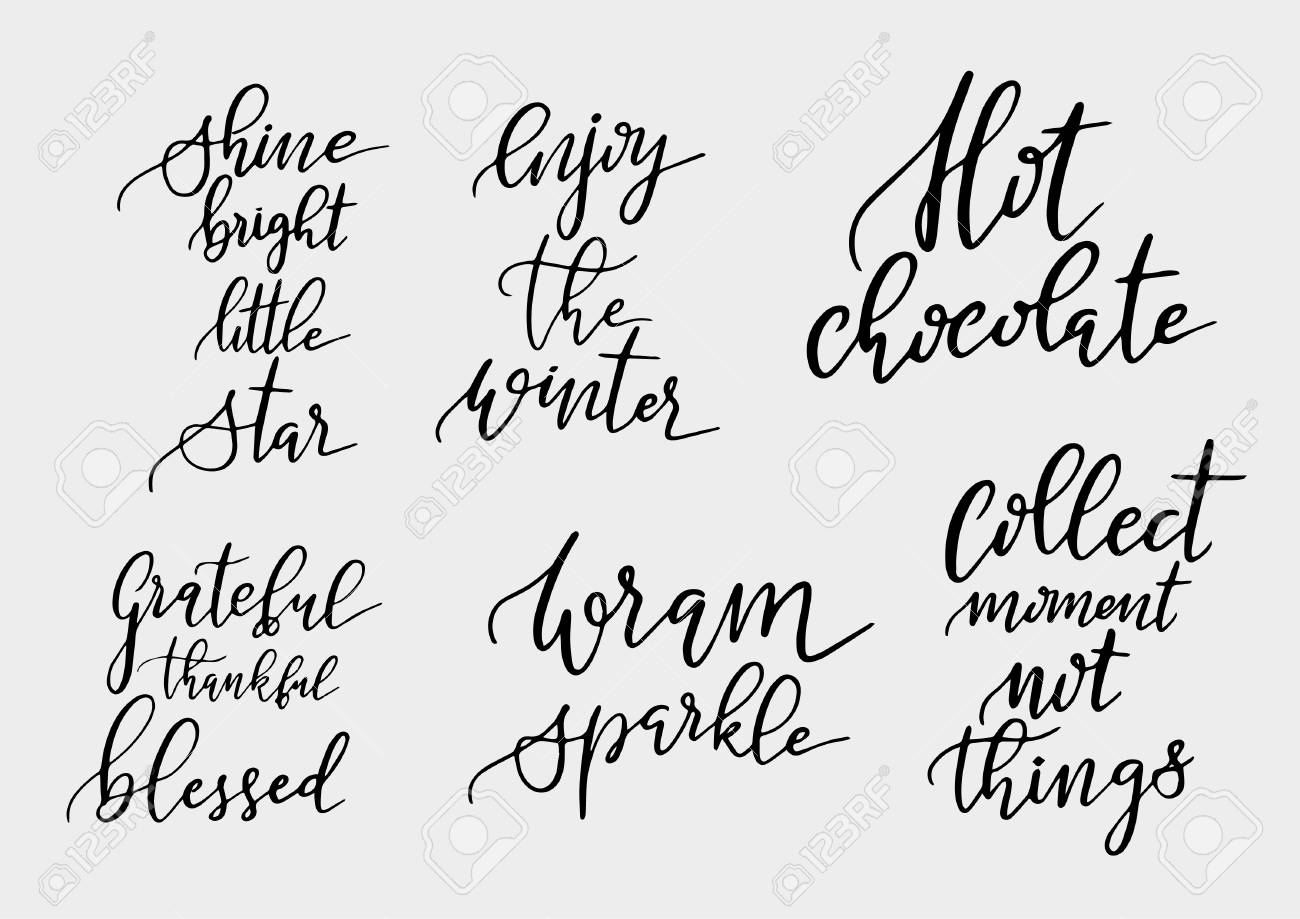 set of merry christmas and happy new year vintage hand drawn